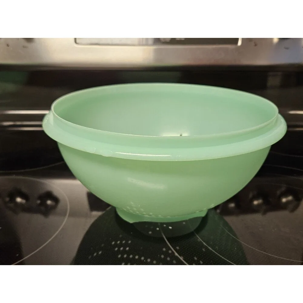 Vintage Tupperware Jadeite Green 9'' Pasta Strainer Colander W Lid #339 & #516